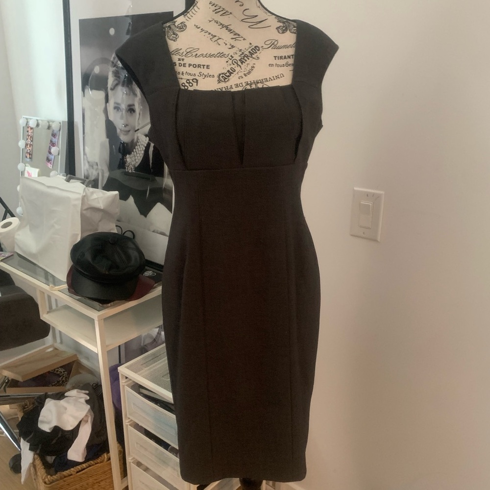 Calvin Klein Black and Gold Sheath Midi Dress